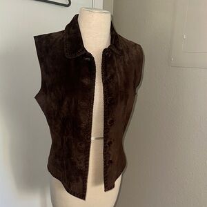 Leather Button-Up Vest Western Wear Suede Chocolate Brown size small